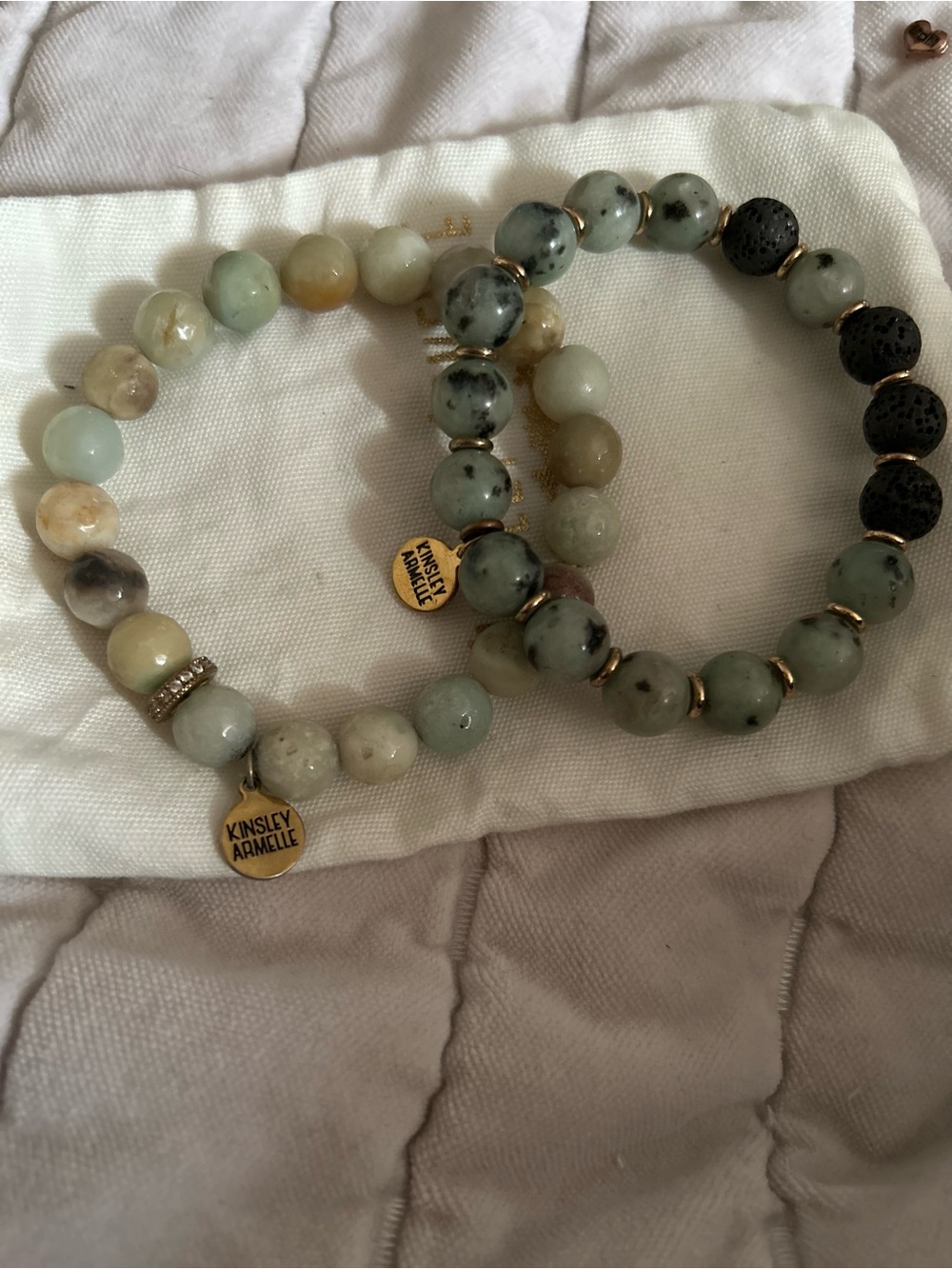 Kinsley Armelle Green and Cream Beaded Stretch Bracelet Duo